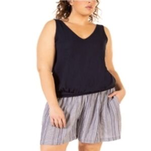 Black Tape_ Double V-neck Banded Hem Tank Top Navy Size 1X